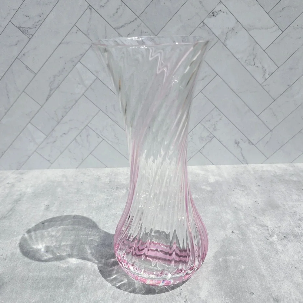 Caithness Glass Scotland Pink Swirl Art Glass Vase Fluted Hand Blown 9 Inch